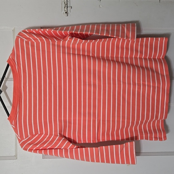 KIM ROGERS CORAL WHITE STRIPE 3/4 SLEEVE LADIES SMALL SHIRT GUC - Picture 3 of 4